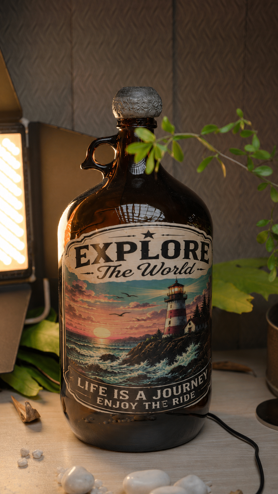 Explore The World – Vintage Amber Glass Bottle