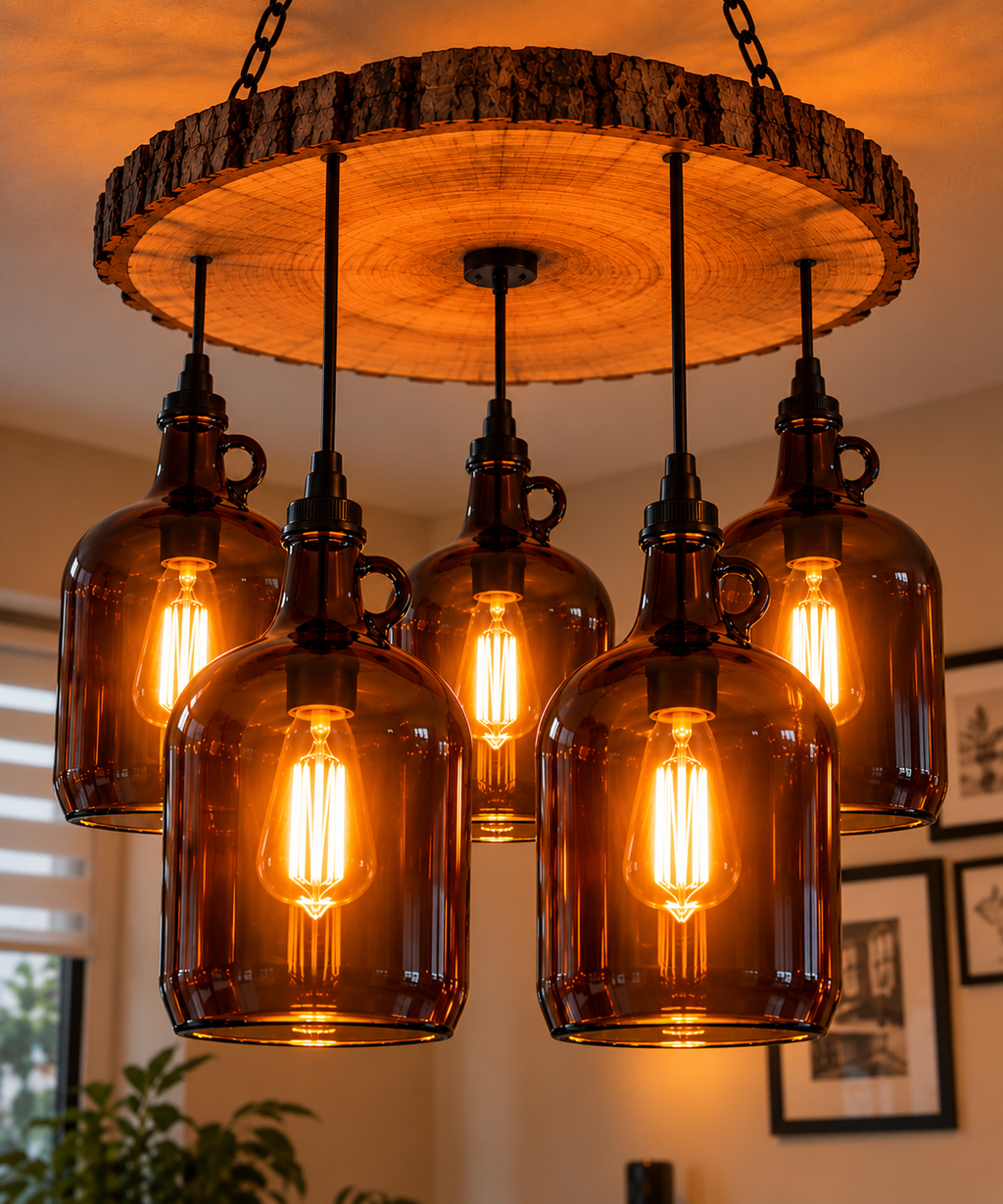 Rustic Bottle Chandelier – Handcrafted Decorative Pendant Light