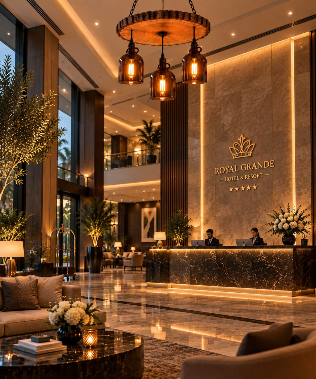 Decorative bottle pendant light in luxury five star hotel reception