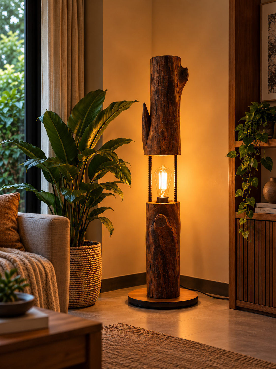 Rustic Wooden Decorative Floor Light in living room